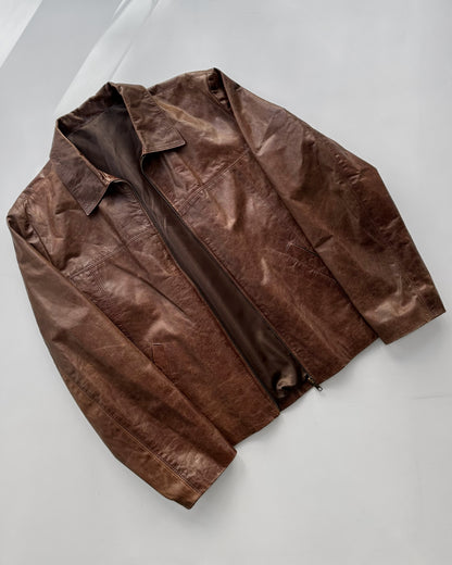 90s Brown Zip-Up Leather Jacket