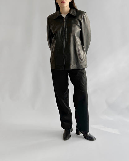 90s Black Zip-Up Leather Jacket