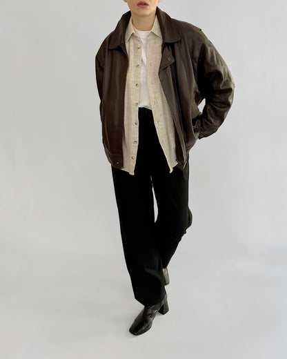 80s Brown Leather Bomber Jacket