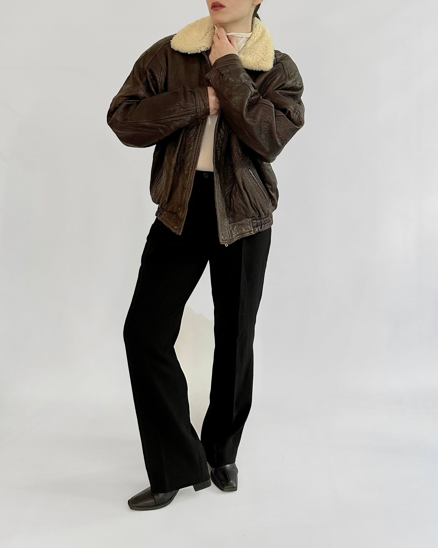 80s Brown Sheepskin Leather Bomber Jacket – Made in Spain