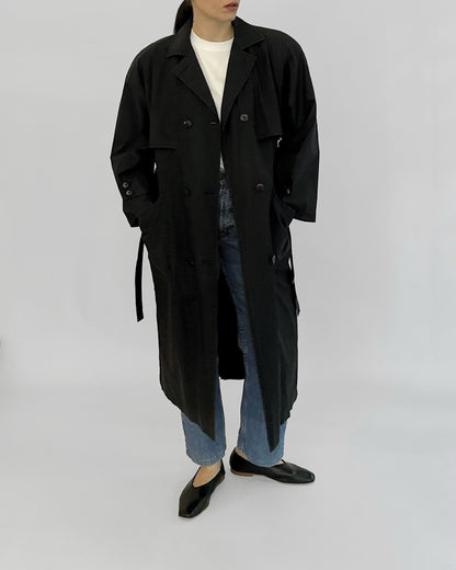 90s Black Belted Trench Coat