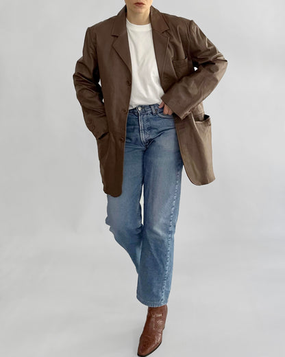 Vintage 90s Brown Leather Blazer