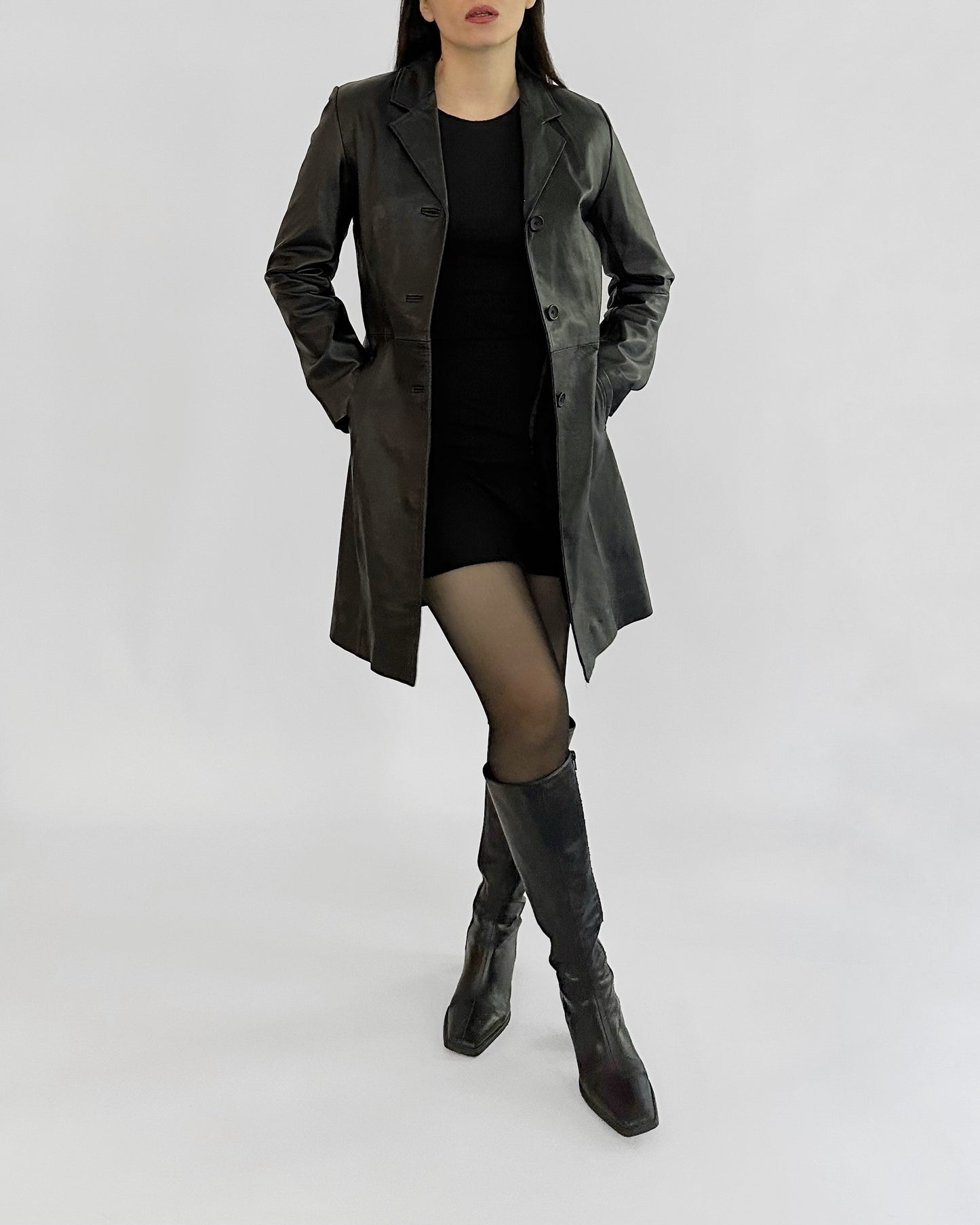 2000s Black Sheepskin Nappa Leather Coat
