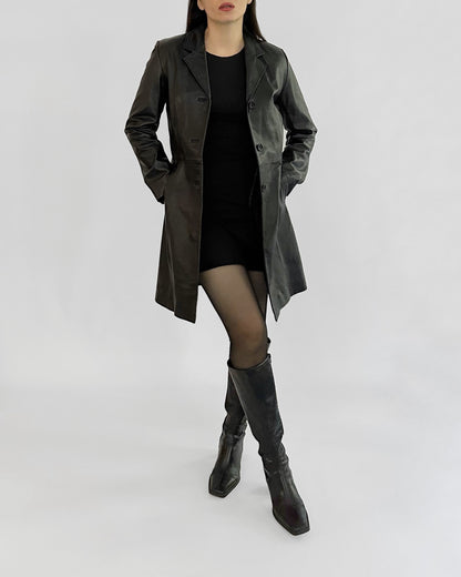 2000s Black Sheepskin Nappa Leather Coat