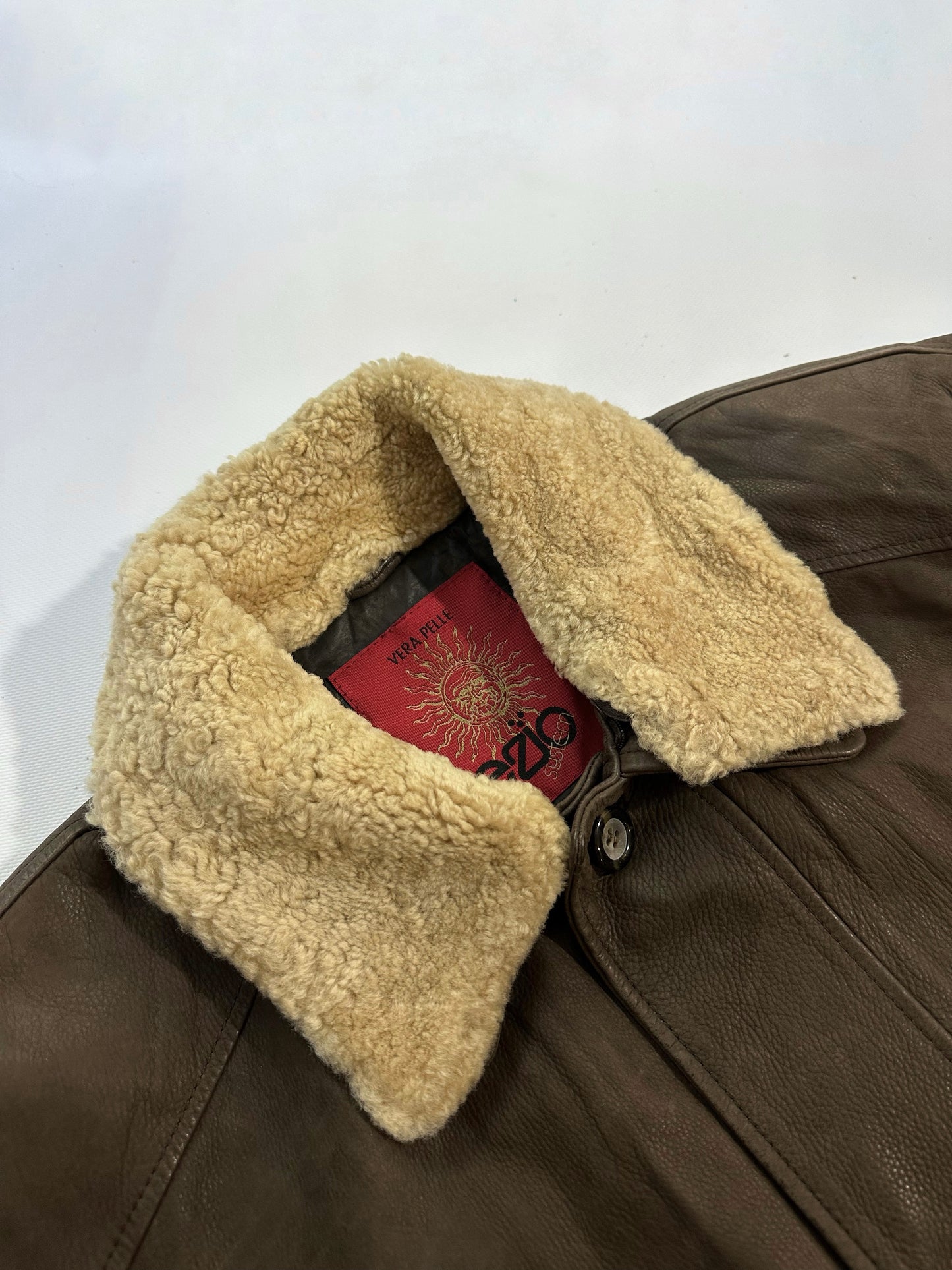 80s Brown Leather Jacket w/ Faux Shearling Collar