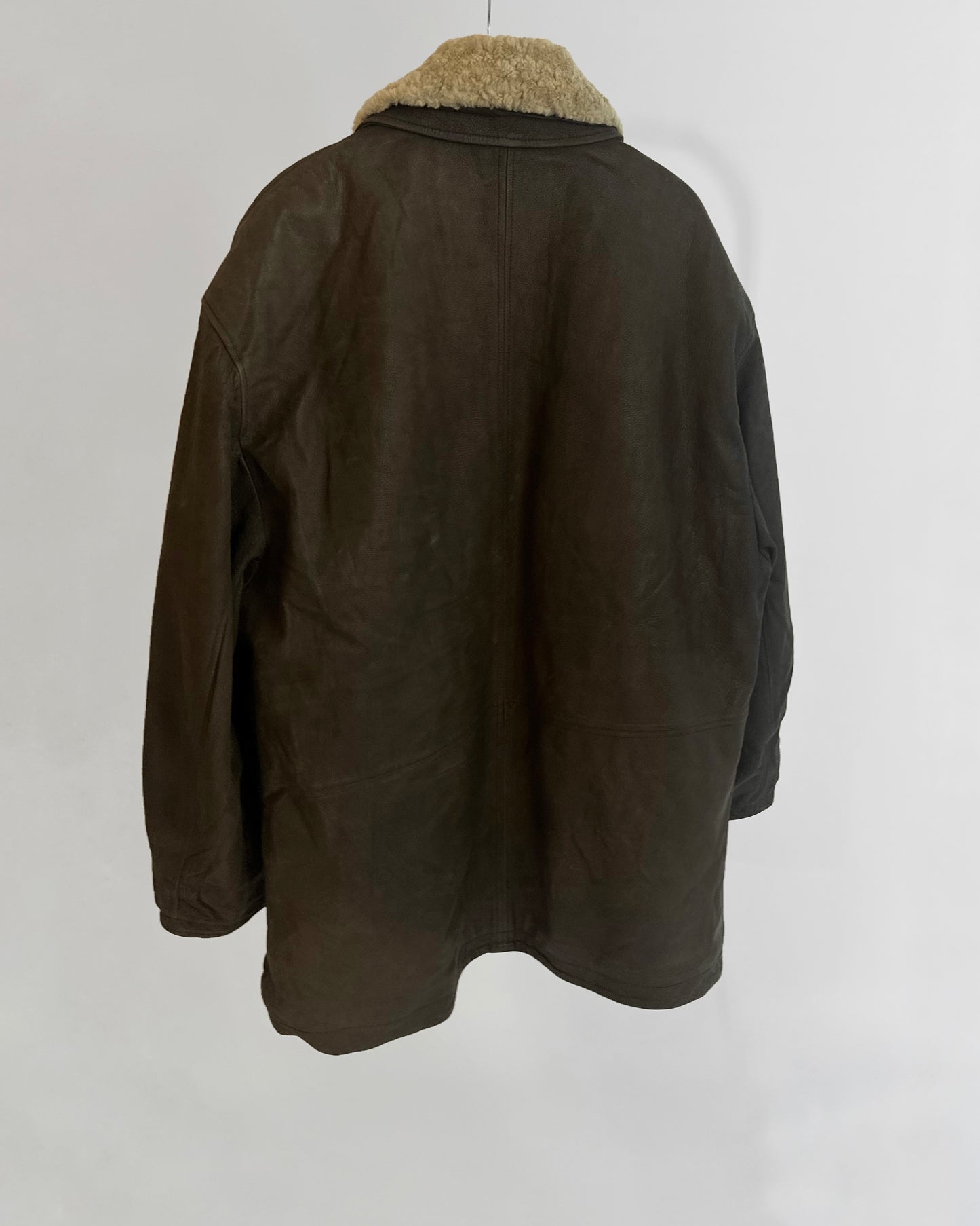 80s Brown Leather Jacket w/ Faux Shearling Collar