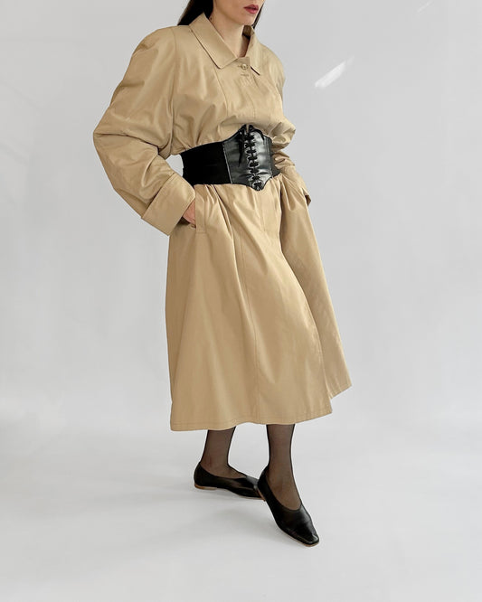 90s Italian Oversized Beige Trench Coat, NOS