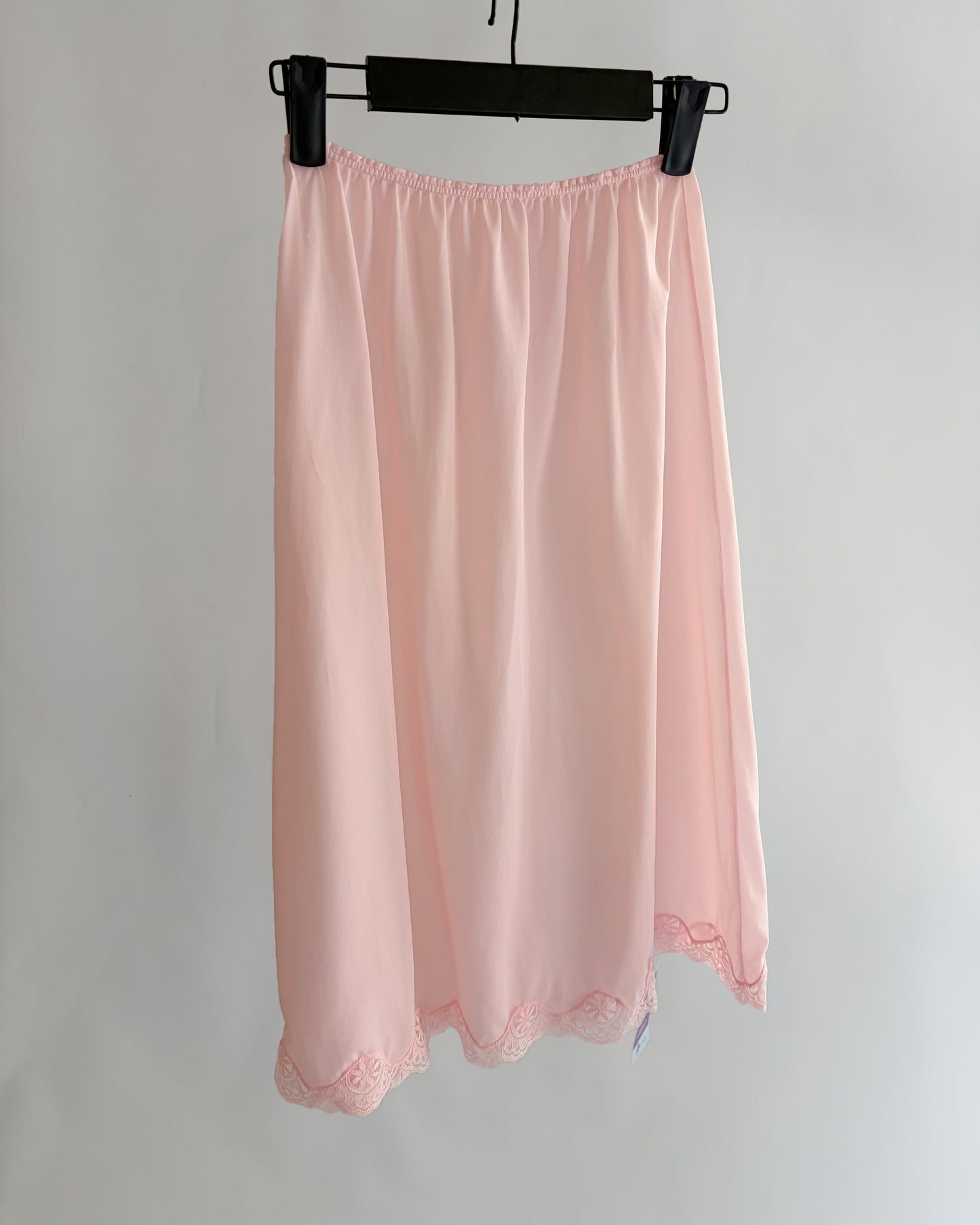 Vintage 1980s Pink Nylon Sheer Lace Half Slip - New Old Stock