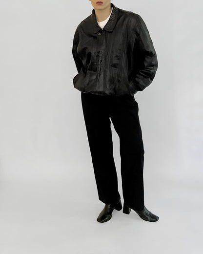 80s Black Leather Bomber Jacket