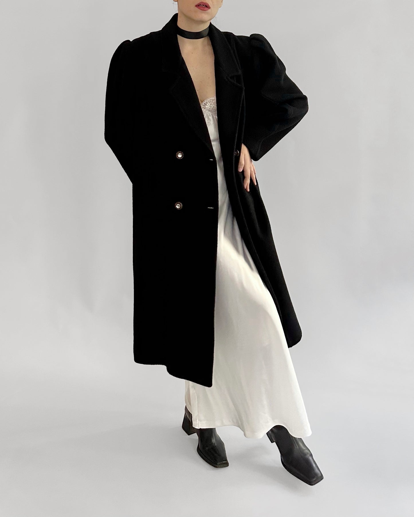 90s Black Coat with Jewel Buttons