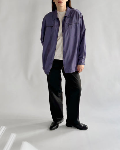 90s Silk Effect Zip-Up Shirt Jacket
