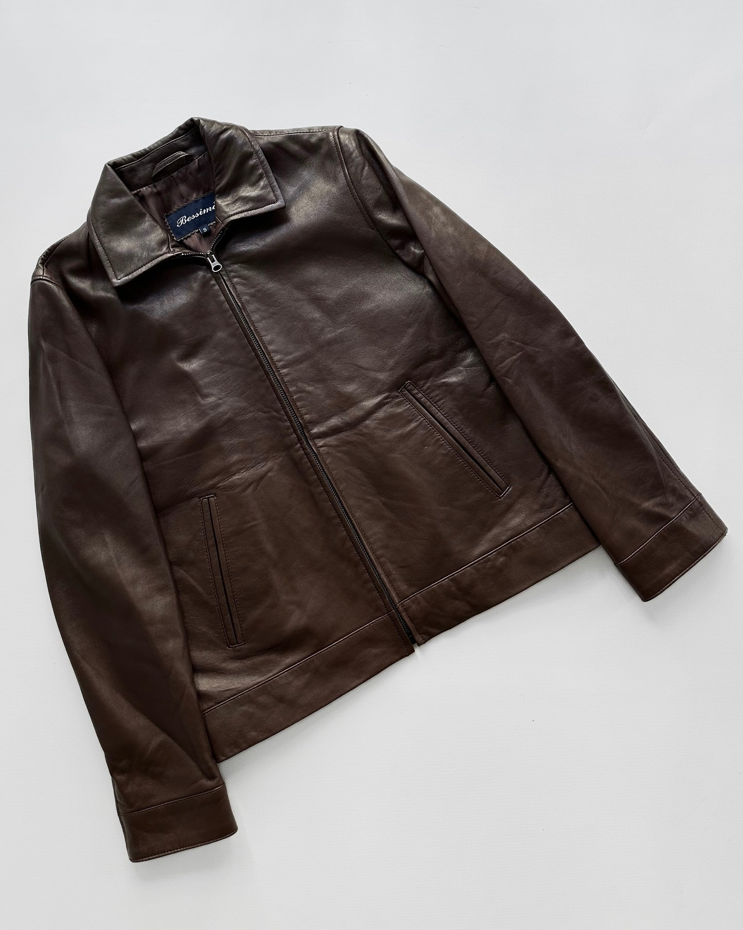 90s Chocolate Brown Leather Zip Jacket