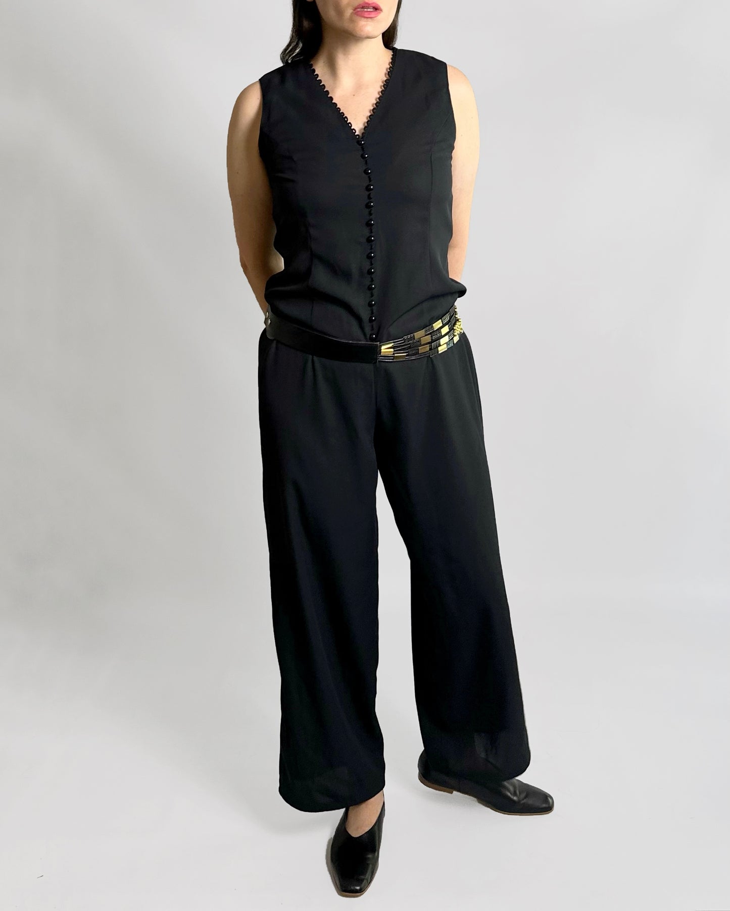 80s Black Sleeveless Jumpsuit