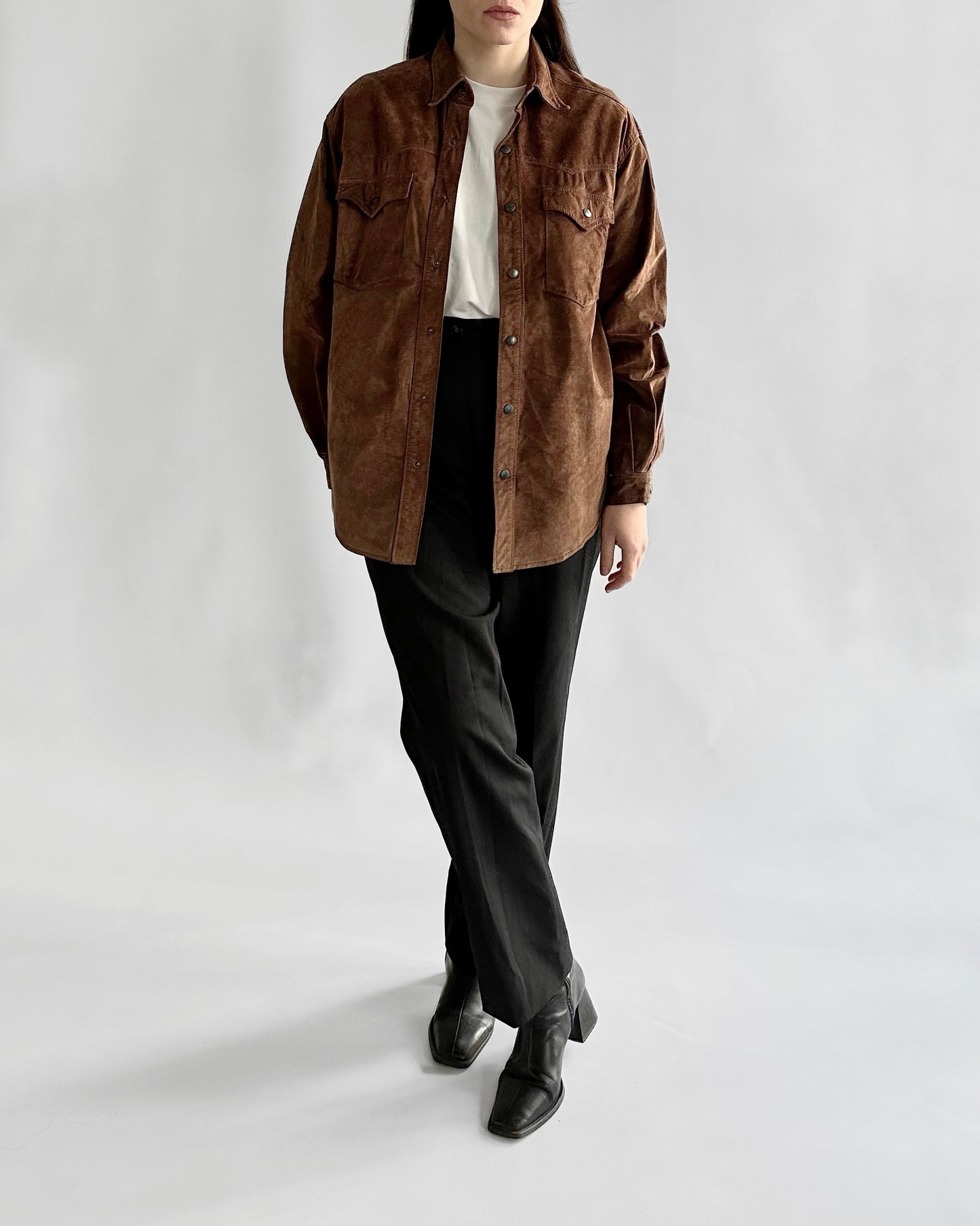 70s Brown Suede Western Shirt Jacket