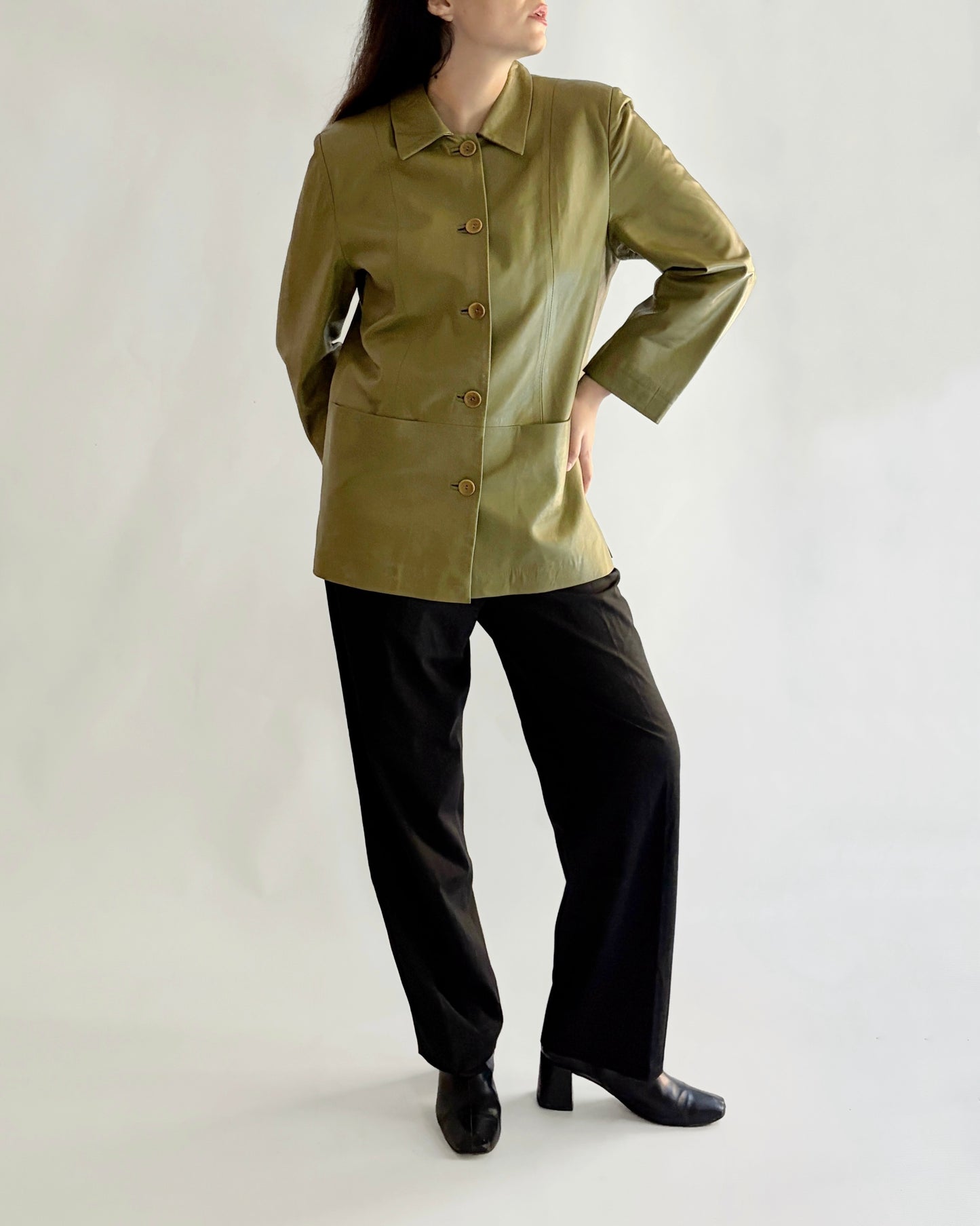 Vintage 1990s Olive Green Nappa Leather Jacket
