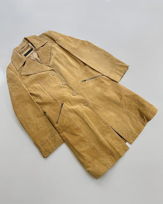 2000s Beige Suede Leather Coat
