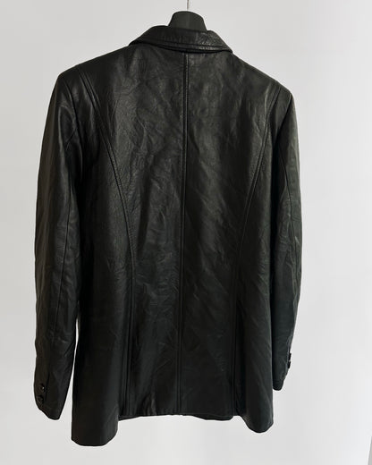 90s Black Sheepskin Zip-Up Leather Jacket