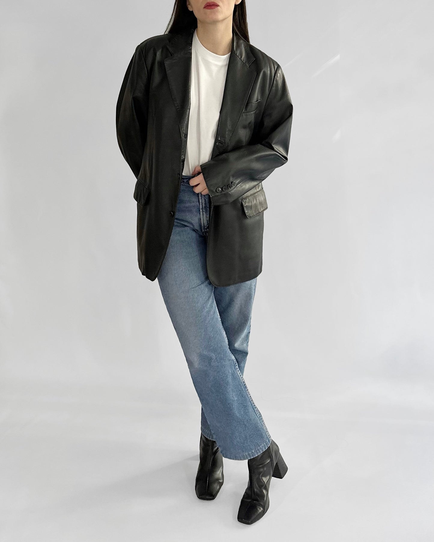 90s Black Leather Blazer