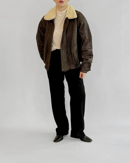 80s Brown Sheepskin Leather Bomber Jacket – Made in Spain