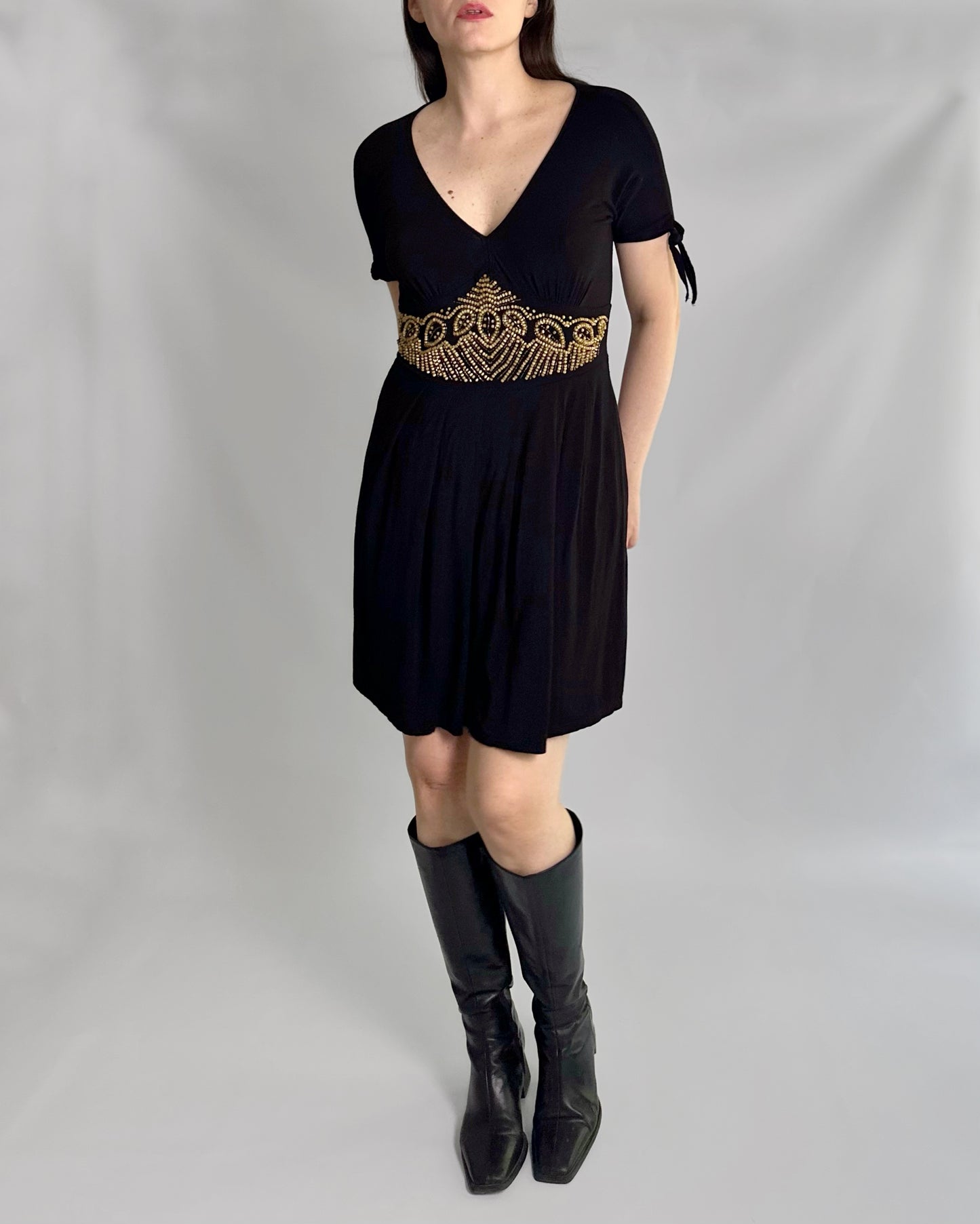 90s Krizia Black Beaded Dress