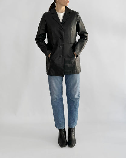 90s Black Midi Leather Blazer