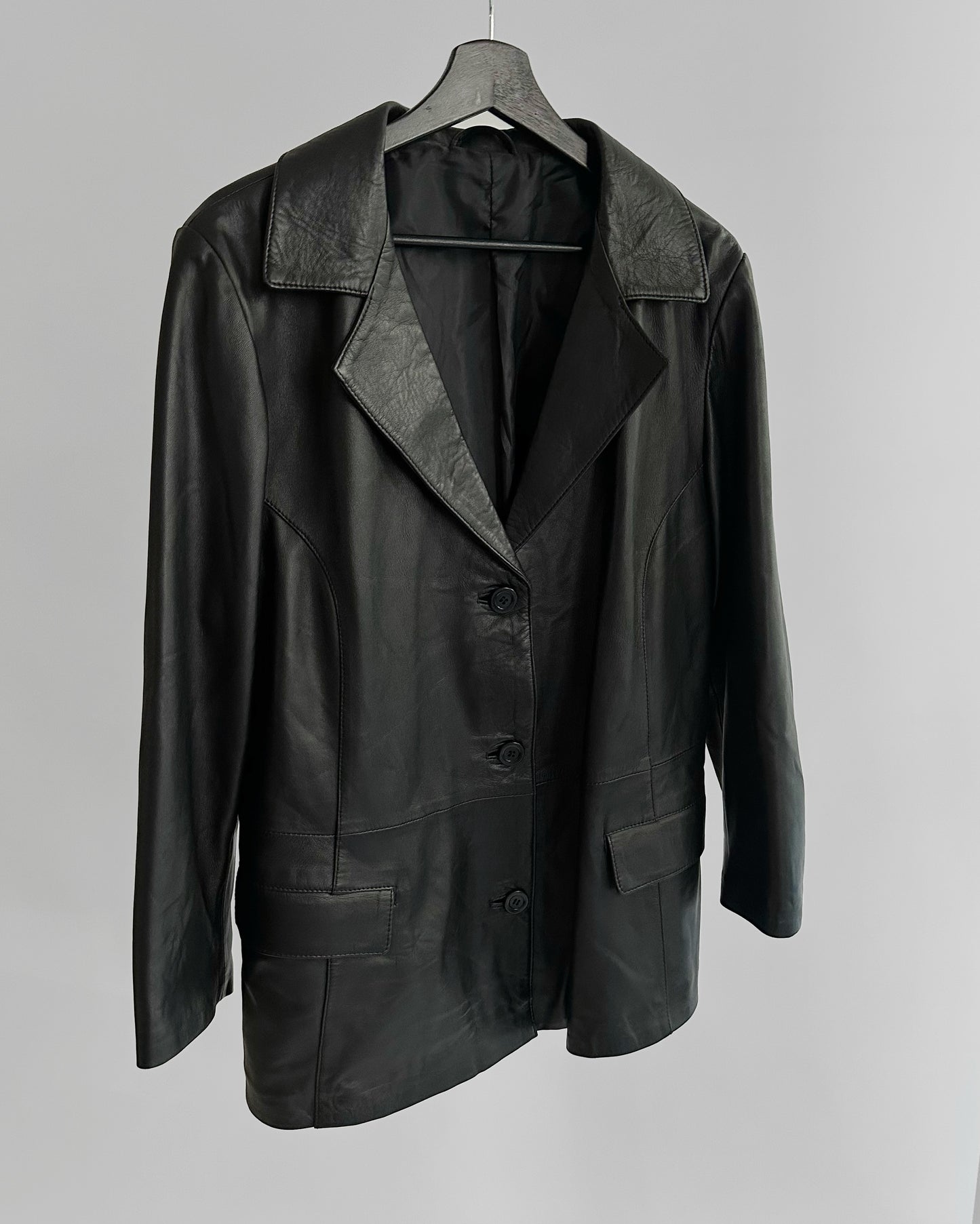 90s Black Sheepskin Leather Blazer