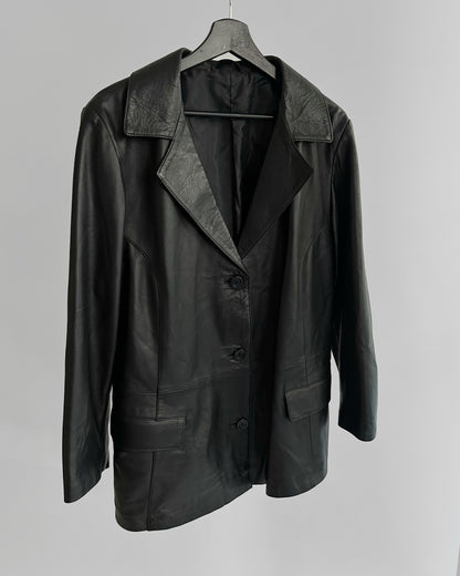90s Black Sheepskin Leather Blazer