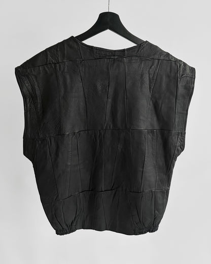 80s Black Patchwork Leather Waistcoat