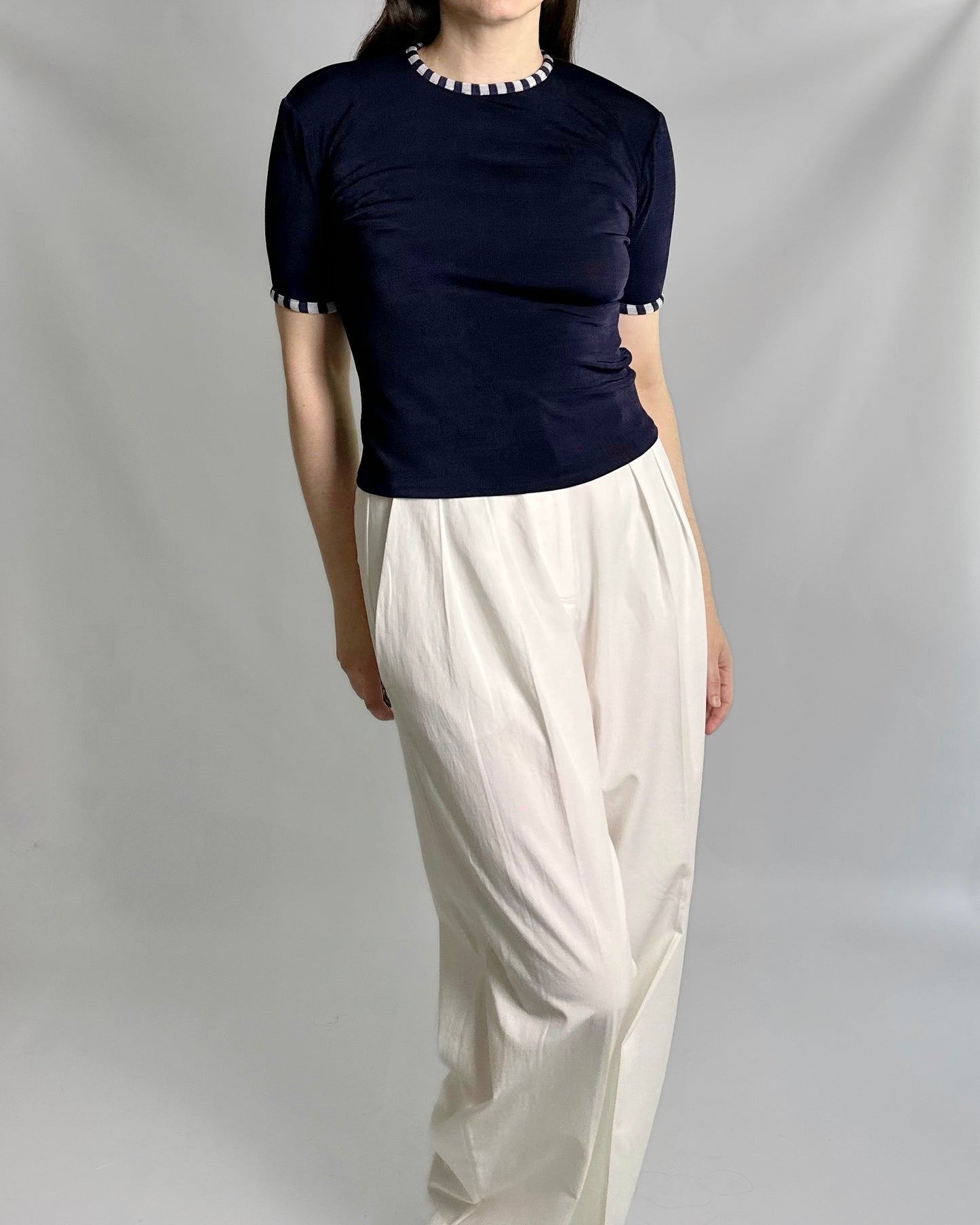 90s Navy Striped Elasticated Top