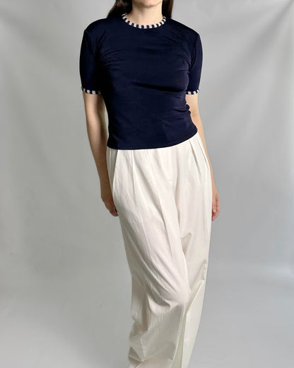 90s Navy Striped Elasticated Top