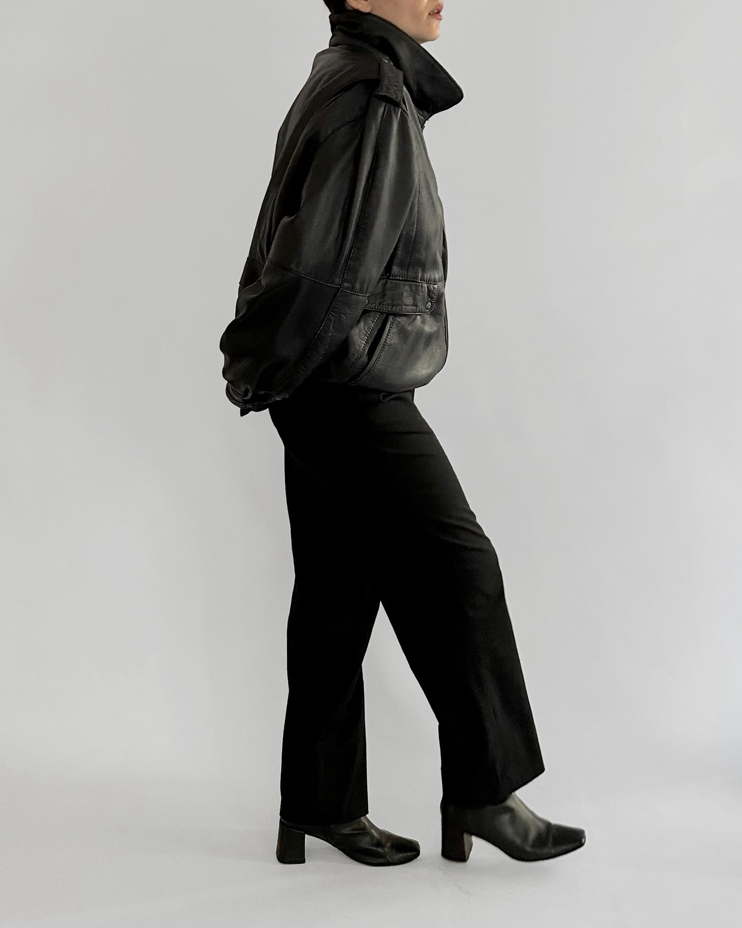 80s Black Lamb Leather Bomber Jacket – Made in Spain