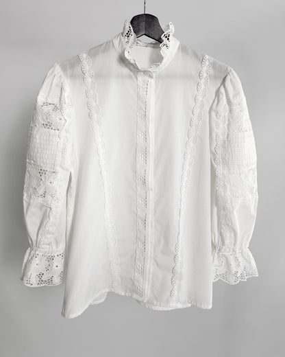80s White Austrian Puff Sleeve Blouse