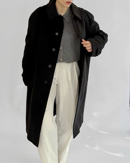 90s Gianfranco Ferré Charcoal Wool and Cashmere Coat