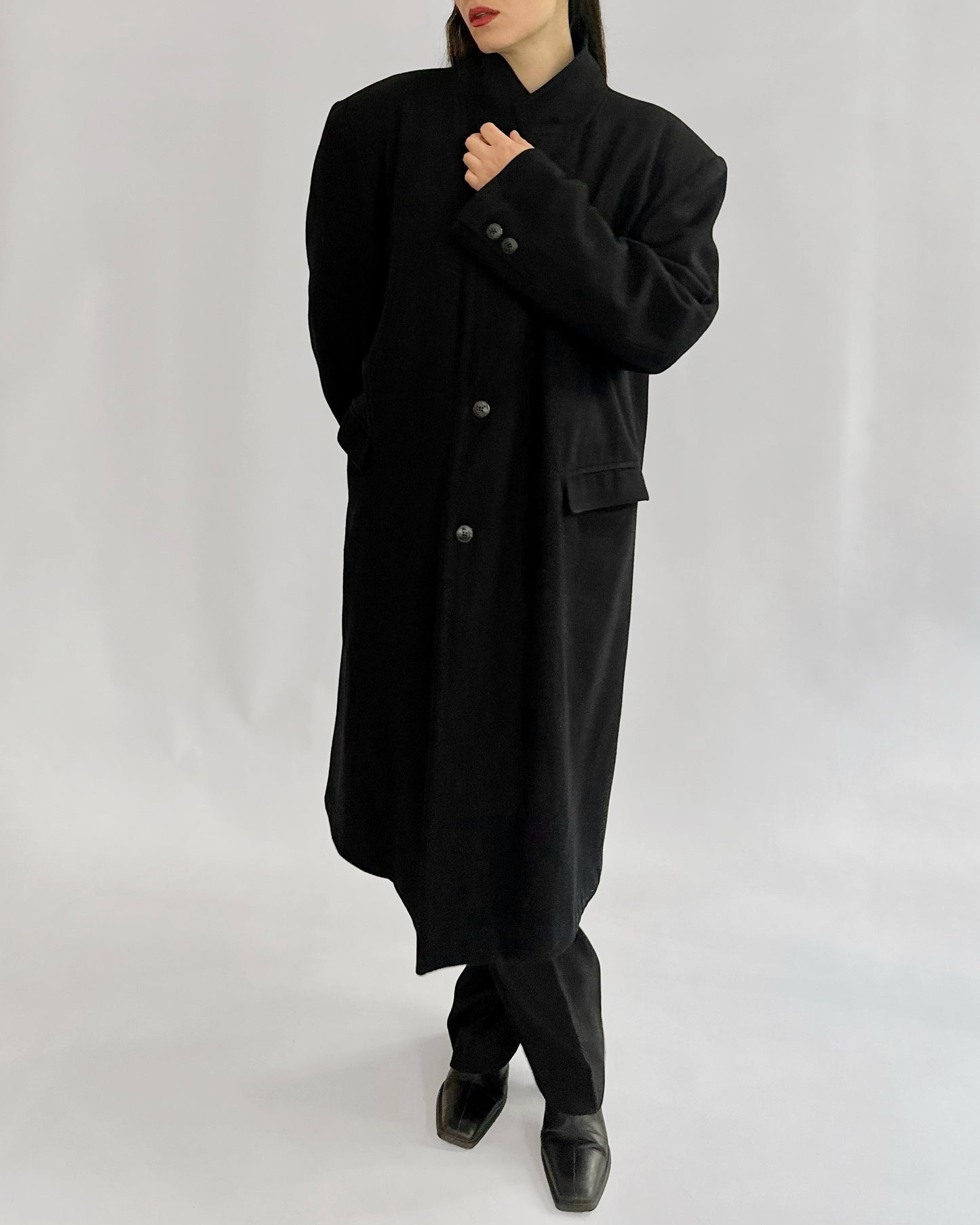 80s Black Wool Coat