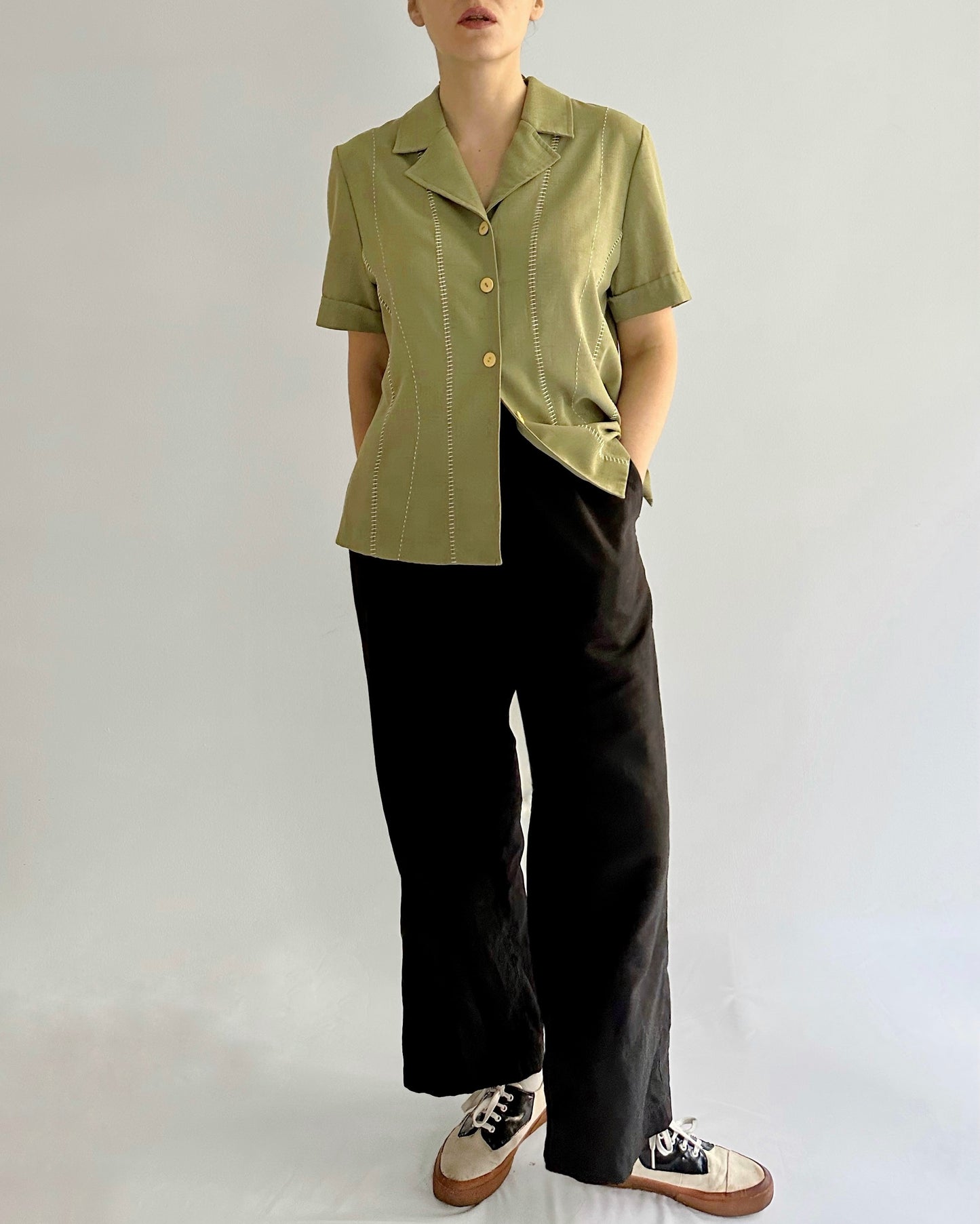 80s Bowling Style Green Blouse