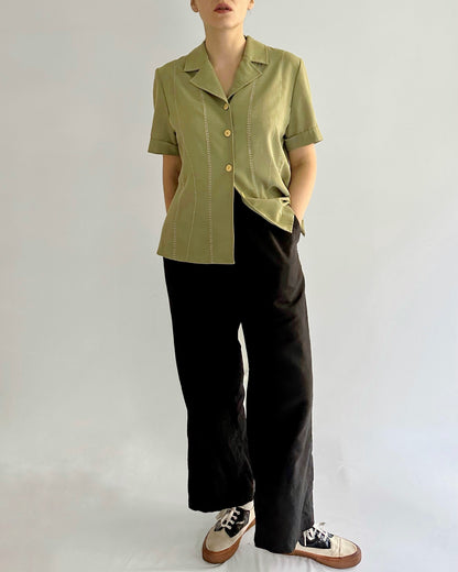 80s Bowling Style Green Blouse