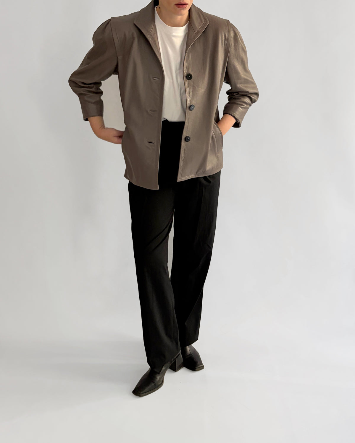 Vintage 1990s Taupe Sheepskin Leather Jacket