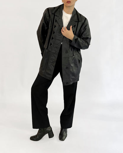 80s Black Leather Suede Geometric Jacket