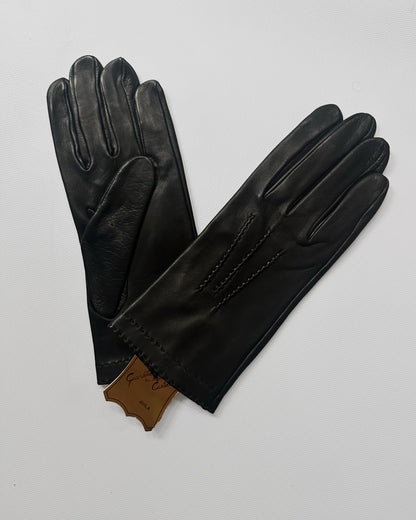 90s Black Leather Gloves - Size 8, NOS