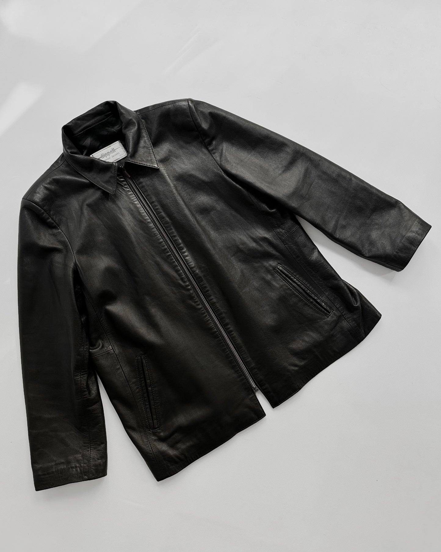 90s Black Zip-Up Leather Jacket