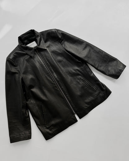 90s Black Zip-Up Leather Jacket