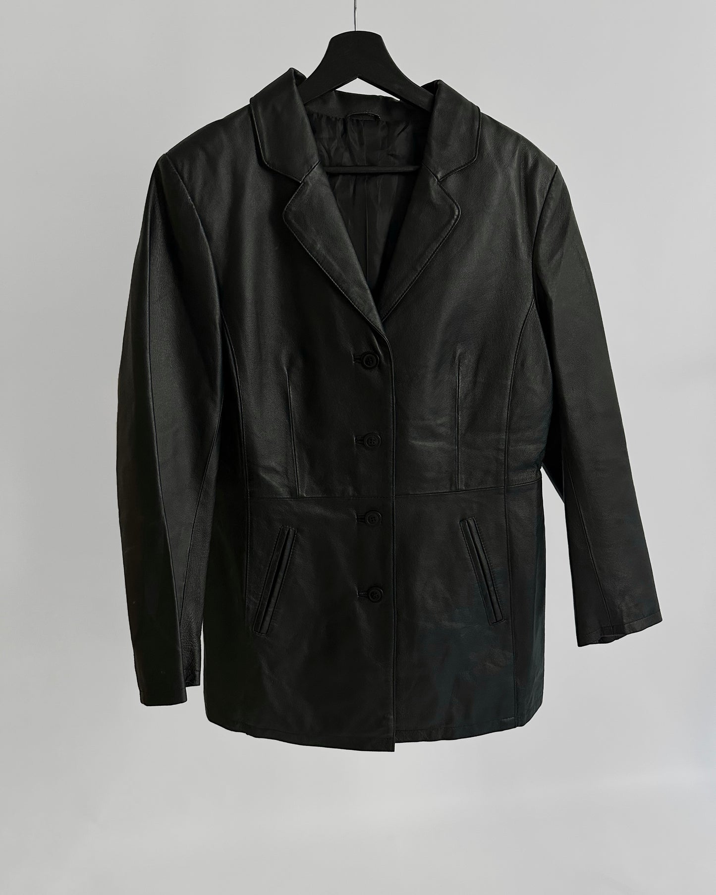 90s Black Midi Leather Blazer