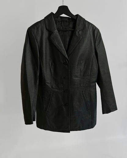 90s Black Midi Leather Blazer