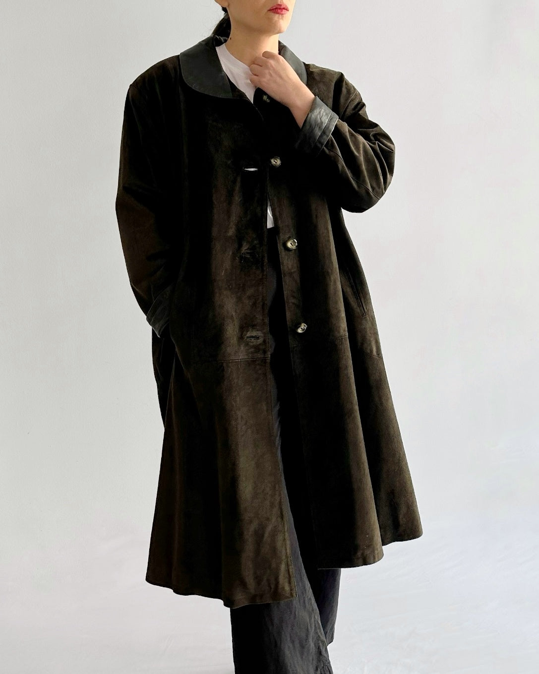 90s Dark Brown Suede Leather Coat