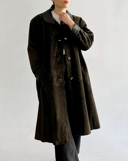 90s Dark Brown Suede Leather Coat