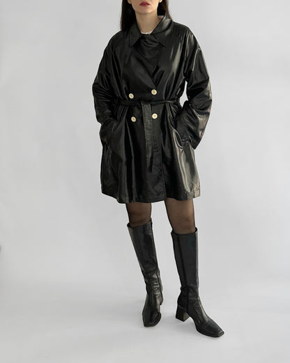 80s Italian Black Double-Breasted Trench Coat – By Paola Antonini