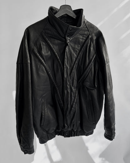 80s Black Leather Bomber Jacket