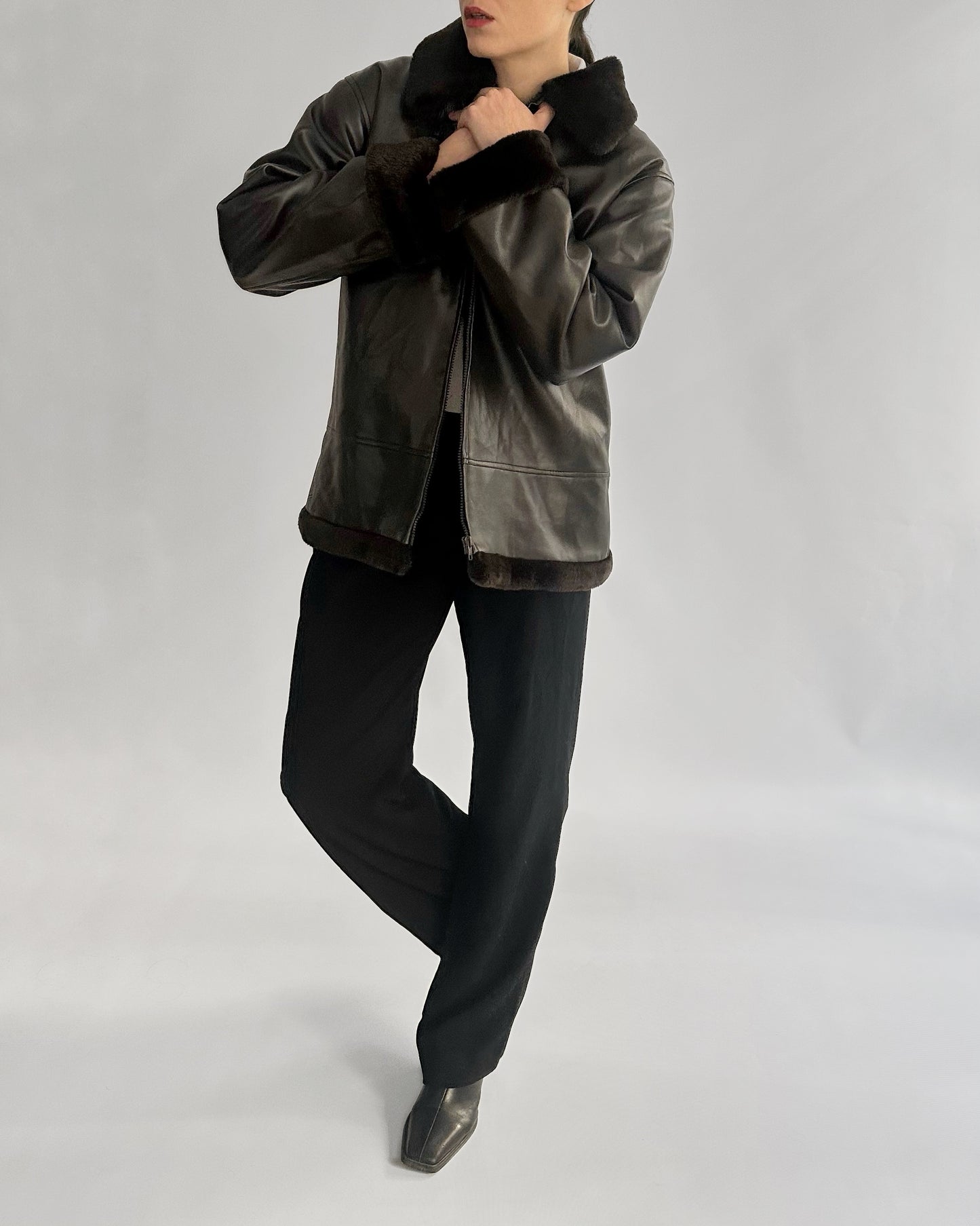 2000s Faux Leather Jacket with Faux Fur Collar