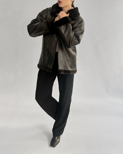 2000s Faux Leather Jacket with Faux Fur Collar