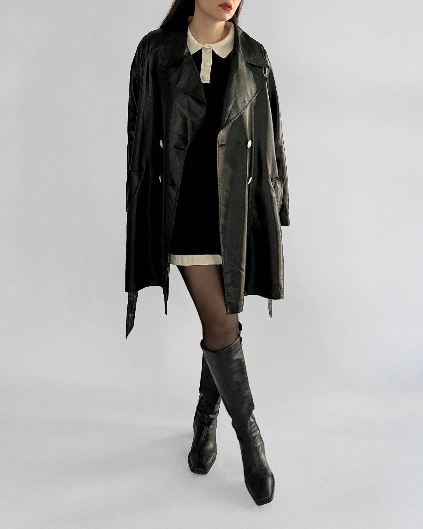 80s Italian Black Double-Breasted Trench Coat – By Paola Antonini